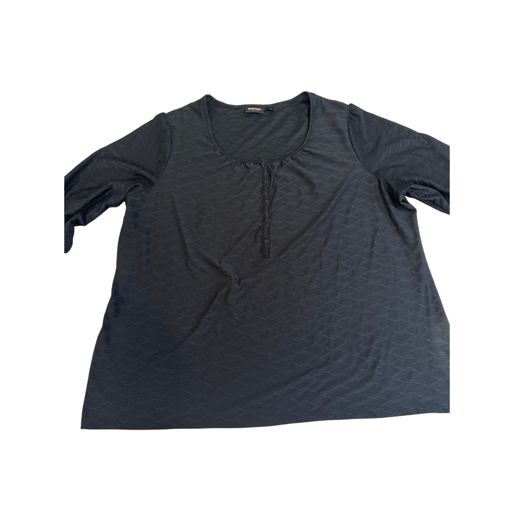 Avenue Womens Black Textured Knit Henley Top 3/4 Sleeve Plus Size 22/24
